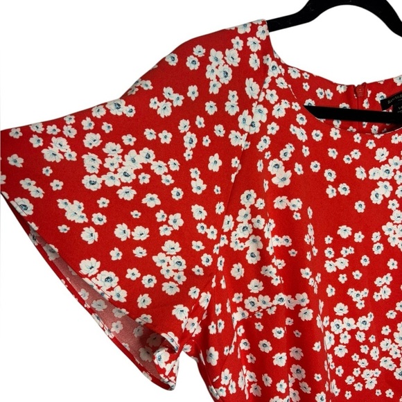 Banana Republic Red Floral Short Flutter Sleeve Mini Dress Size 14 - Picture 4 of 12